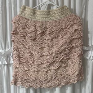 Pink Lace Skirt with Cream Waistband